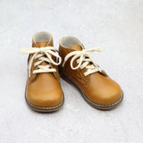 Junie Vintage Inspired Leather Boot with Appleseed Design Camel - Babychelle