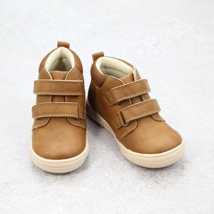 Boys Otis Double Velcro Mid-Top Leather Sneaker - babychelle.com