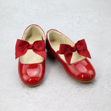 Amelia Girls Special Occasion Elastic Bow Flat in Patent Red - Babychelle.com