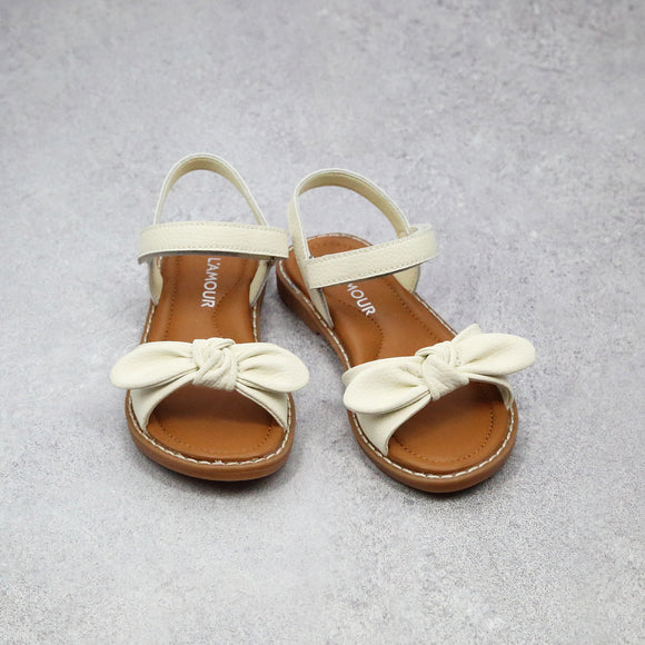 L'Amour Shoes Toddler Girls Pamela Knotted Bow Sandal Bone