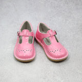 L'Amour Girls Patent Malibu Pink T-Strap Stitch Down Teardrop Mary Janes - Babychelle.com