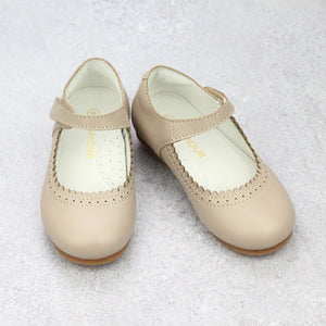 Toddler Girls Lucille Classic French Blue Leather Scalloped Flat - Easter Flats - Babychelle.com