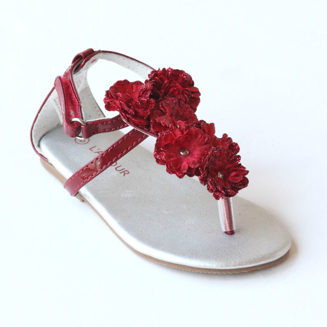 L Amour Shoes Girls C 611 Red Flower Thong Sandals Babychelle