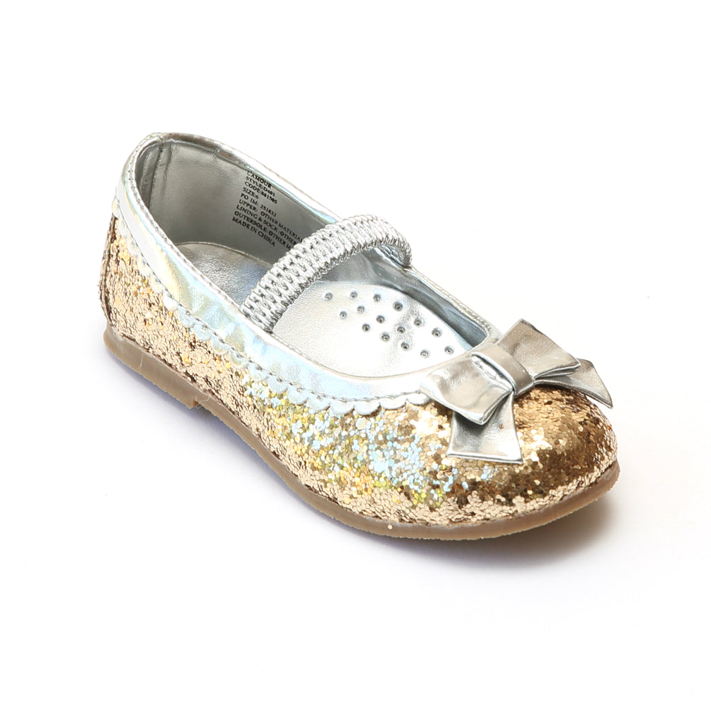 L'Amour Girls D401 Glitter Gold Bow Flats – Babychelle