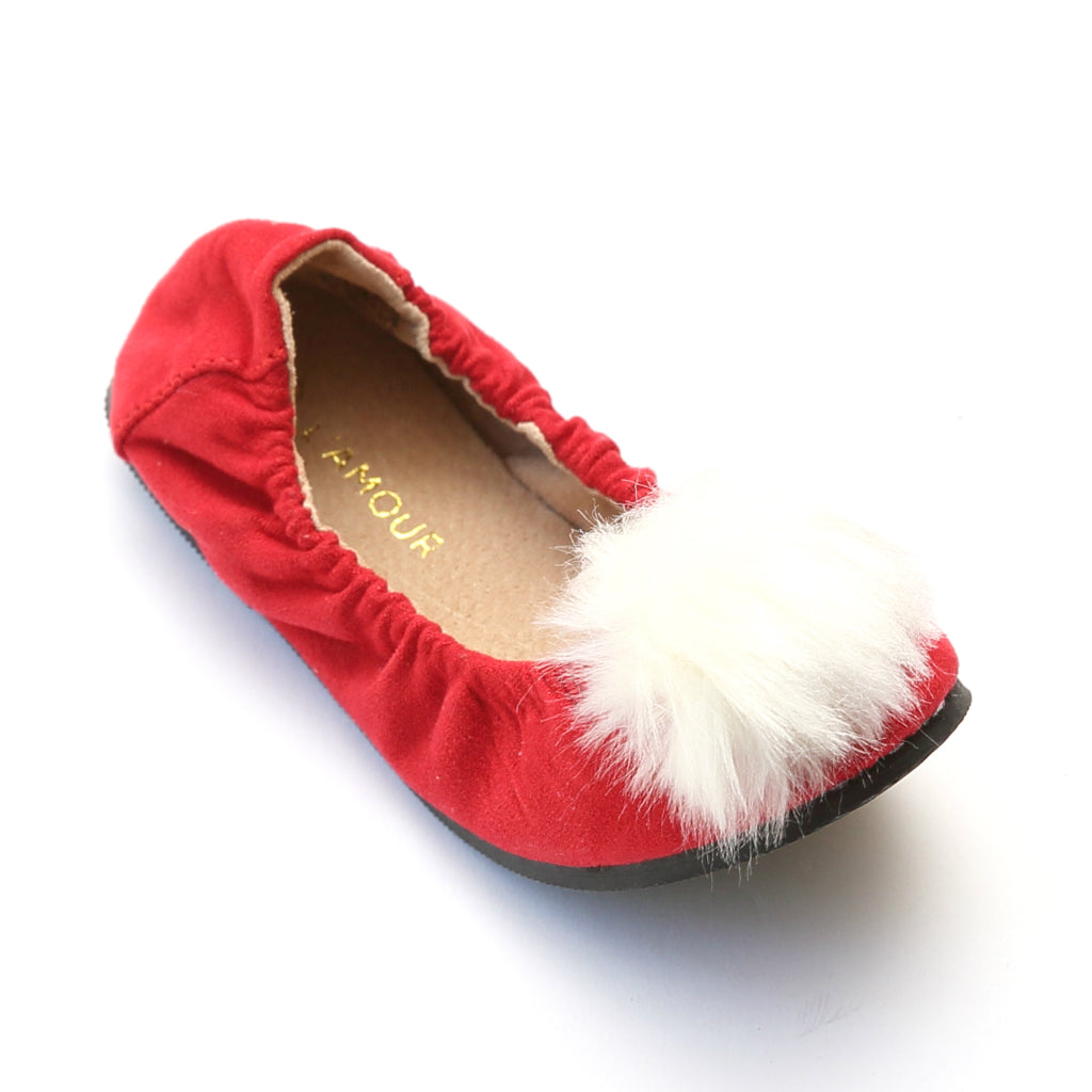 L'Amour Girls Faux Fur Pom Pom Flats – Babychelle