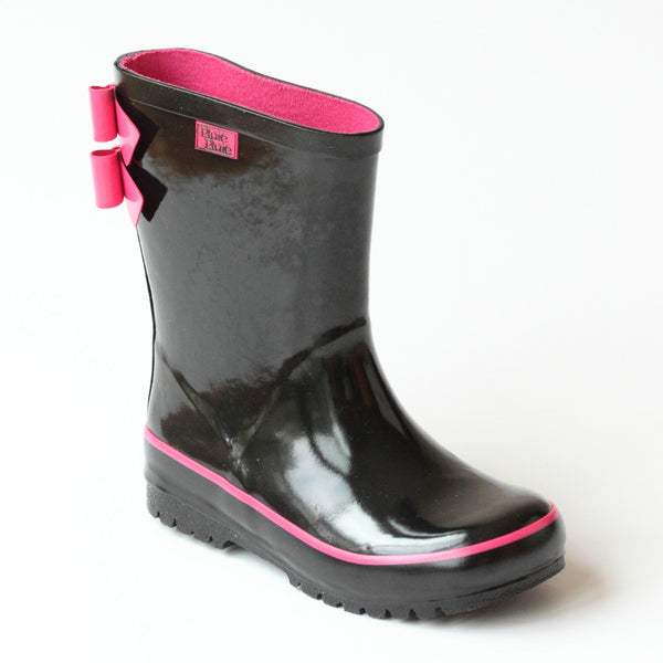 Pluie Pluie Girls Double Bow Black Rain Boots Babychelle